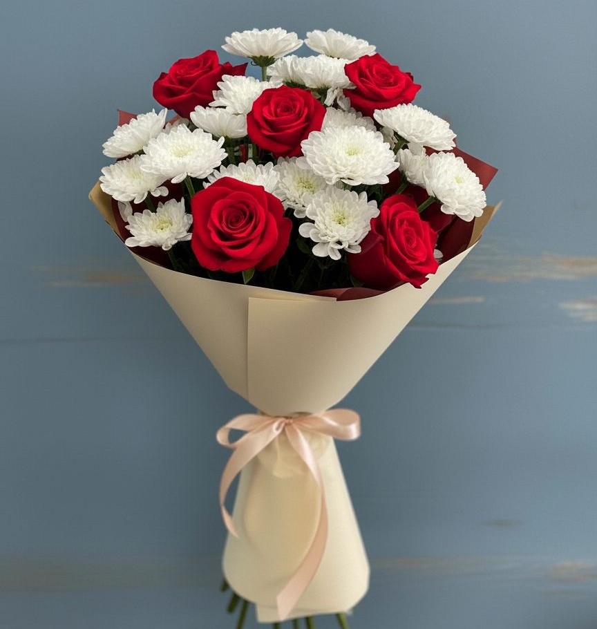 Букет цветов из: Розы и Хризантемы в Кумертау