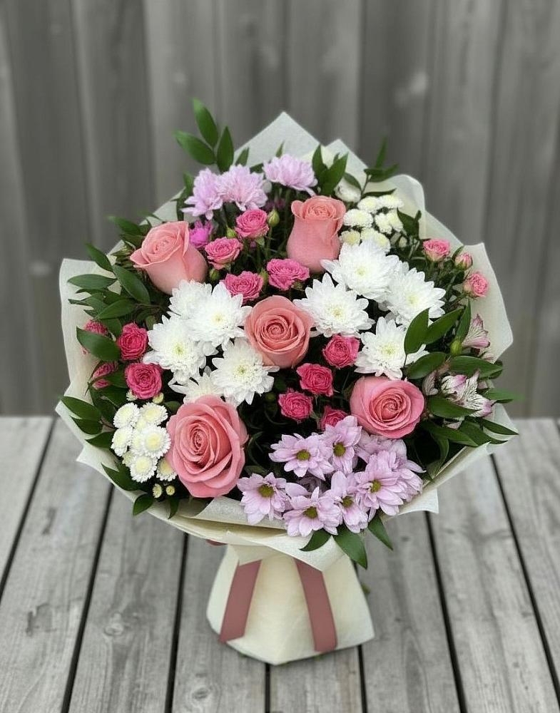 Букет цветов из: Альстромерии, Гвоздики, Розы и Хризантемы в Кумертау
