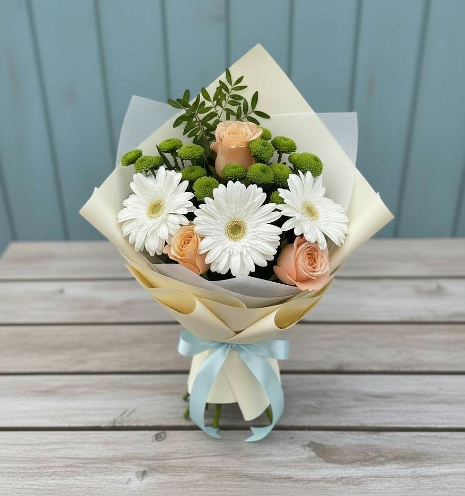 Букет цветов из: Герберы, Розы и Хризантемы в Кумертау