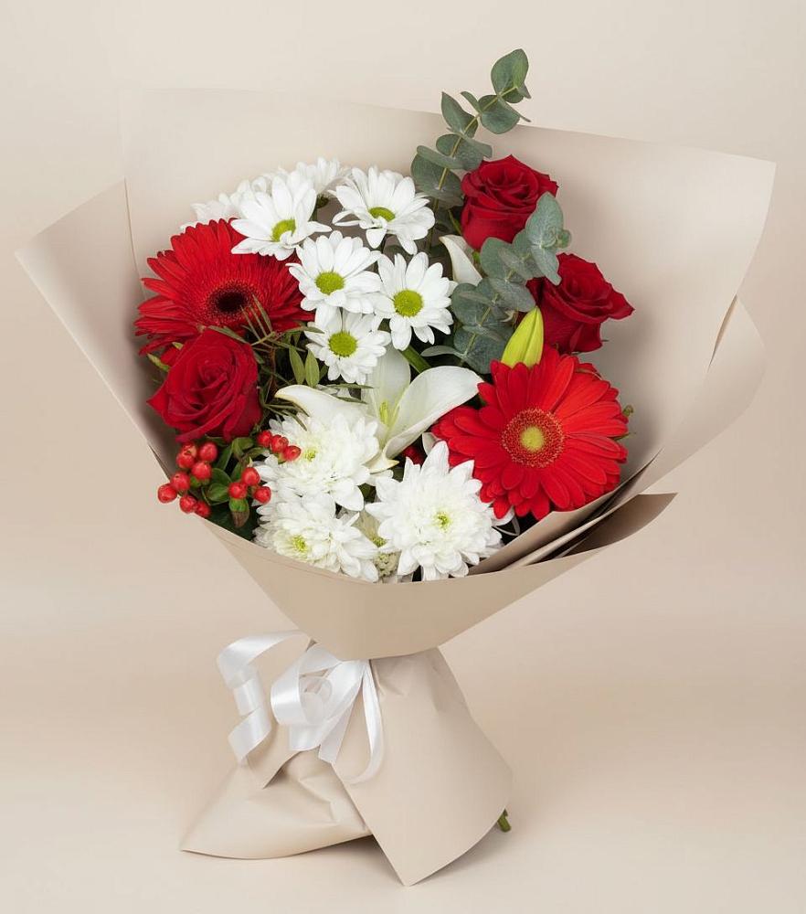 Букет цветов из: Розы, Хризантемы, Герберы и Лилии в Кумертау