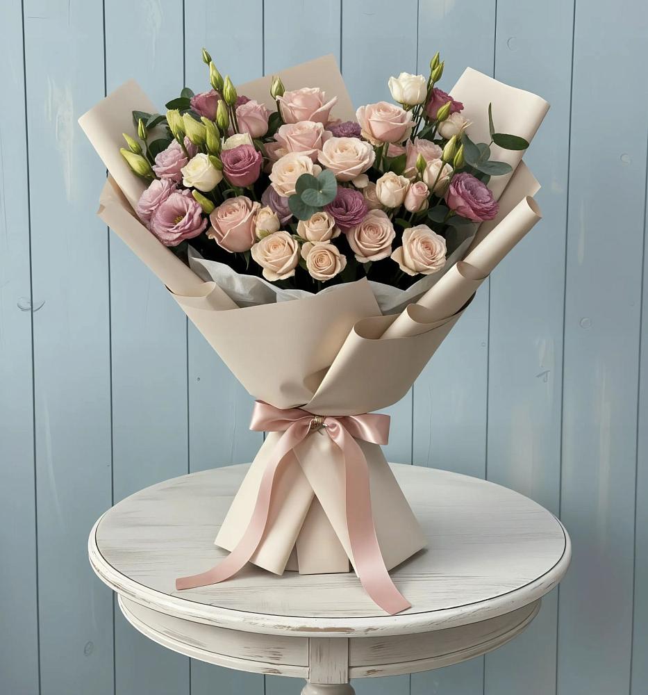 Букет цветов из: Розы и Лизиантусы в Кумертау