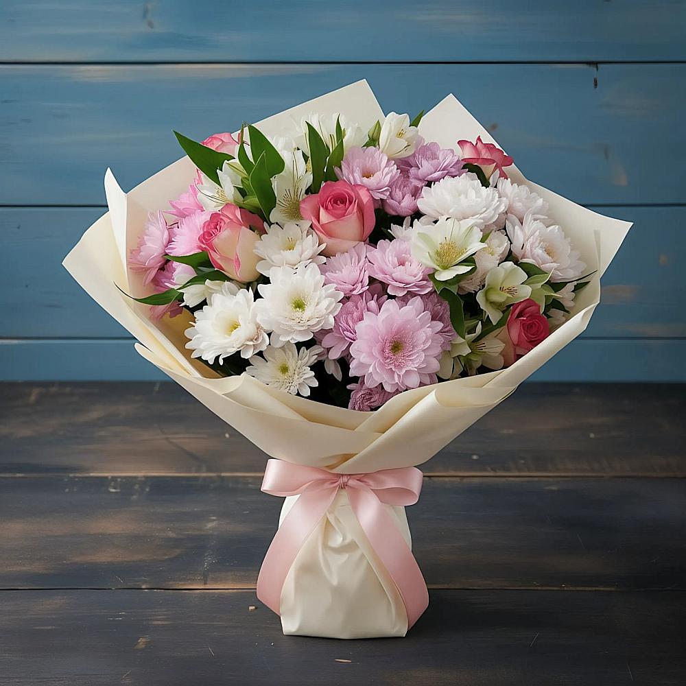 Букет цветов из: Хризантемы, Альстромерии и Розы в Кумертау